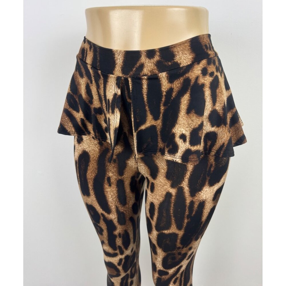 Women's Sabora Leopard Animal Print Peplum Accent Leggings Size Small - Picture 5 of 14
